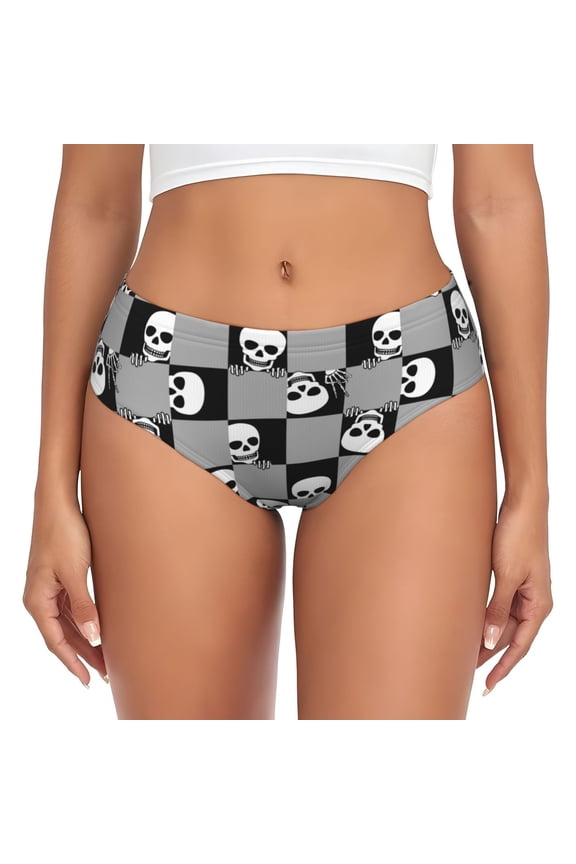 Womens Underwear - Cute Skull Plaid No Show Seamless Underwear for Women, Stretch Women's Panties, Hipster Soft Comfort Ladies Panties Bikini Underwear Briefs