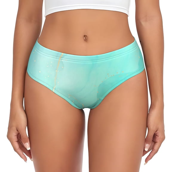 Womens Underwear - Cyan Mint Marble No Show Seamless Underwear for Women, Stretch Women's Panties, Hipster Soft Comfort Ladies Panties Bikini Underwear Briefs