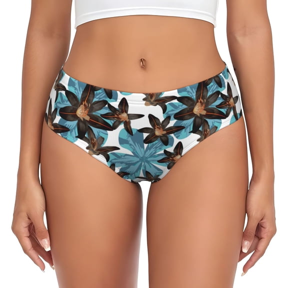 Womens Underwear - Dark Brown Lilies Flowers No Show Seamless Underwear for Women, Stretch Women's Panties, Hipster Soft Comfort Ladies Panties Bikini Underwear Briefs