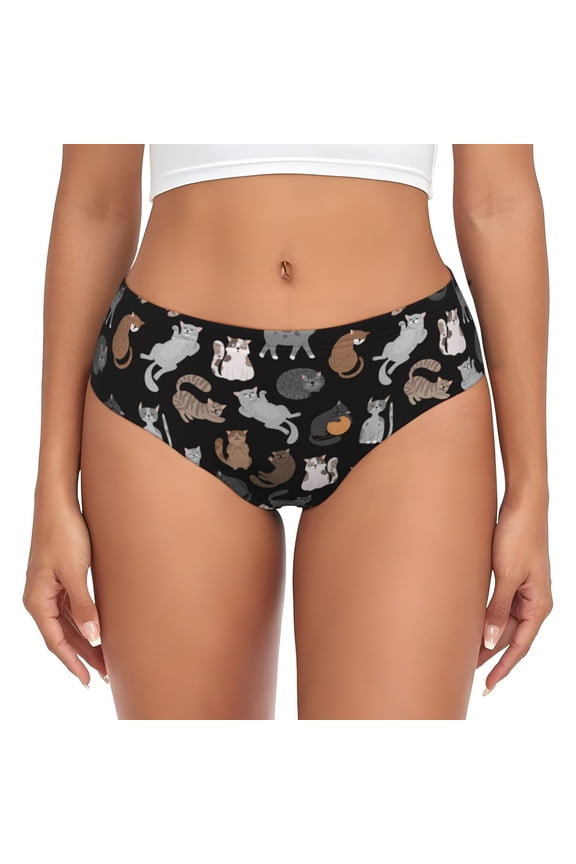 Womens Underwear - Delicate Cute Cartoon Cat No Show Seamless Underwear for Women, Stretch Women's Panties, Hipster Soft Comfort Ladies Panties Bikini Underwear Briefs