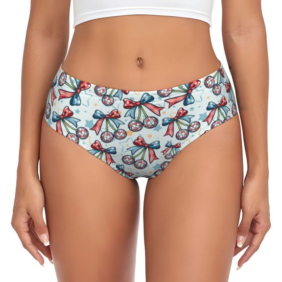 Womens Underwear - Disco Ball berry With Bow No Show Seamless Underwear for Women, Stretch Women's Panties, Hipster Soft Comfort Ladies Panties Bikini Underwear Briefs