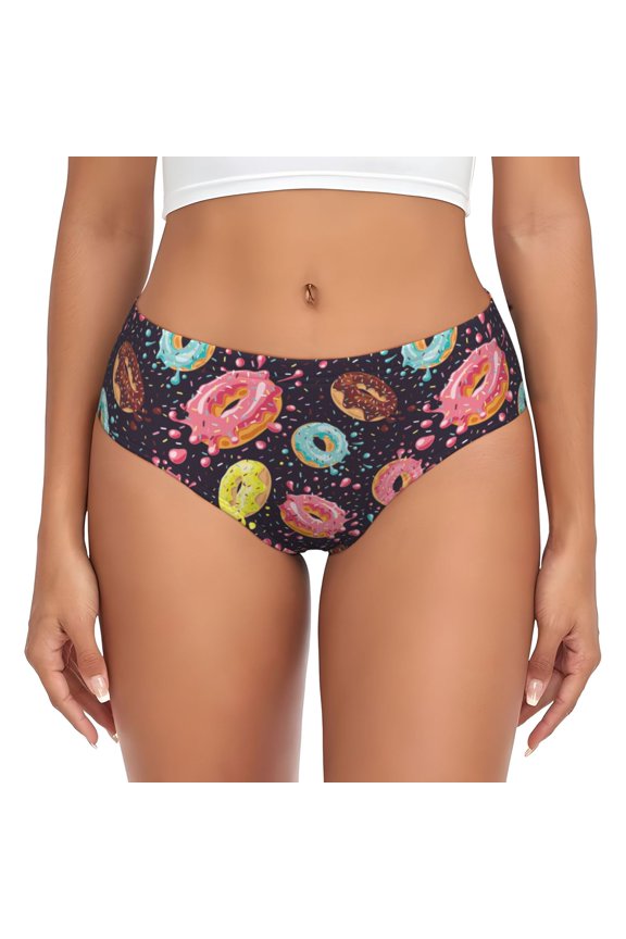 Womens Underwear - Donut Print No.9017 No Show Seamless Underwear for Women, Stretch Women's Panties, Hipster Soft Comfort Ladies Panties Bikini Underwear Briefs