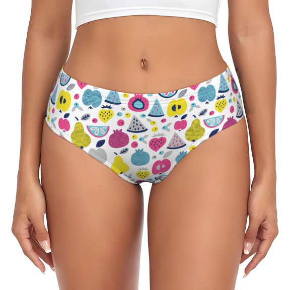 Womens Underwear - Doodle fruits No Show Seamless Underwear for Women, Stretch Women's Panties, Hipster Soft Comfort Ladies Panties Bikini Underwear Briefs