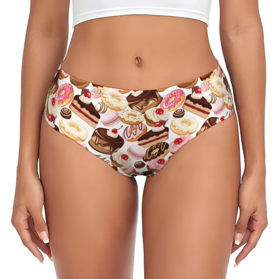 Womens Underwear Doughnut Cake Prints Cuteness No Show Seamless Underwear for Women, Soft Stretch Women's Panties, Hipster Ladies Panties Bikini Underwear Briefs