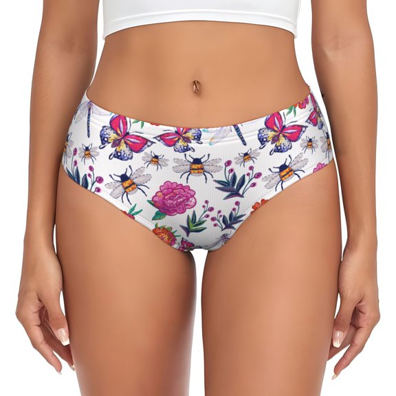 Womens Underwear - Dragonfly Butterfly Carnation No Show Seamless Underwear for Women, Stretch Women's Panties, Hipster Soft Comfort Ladies Panties Bikini Underwear Briefs
