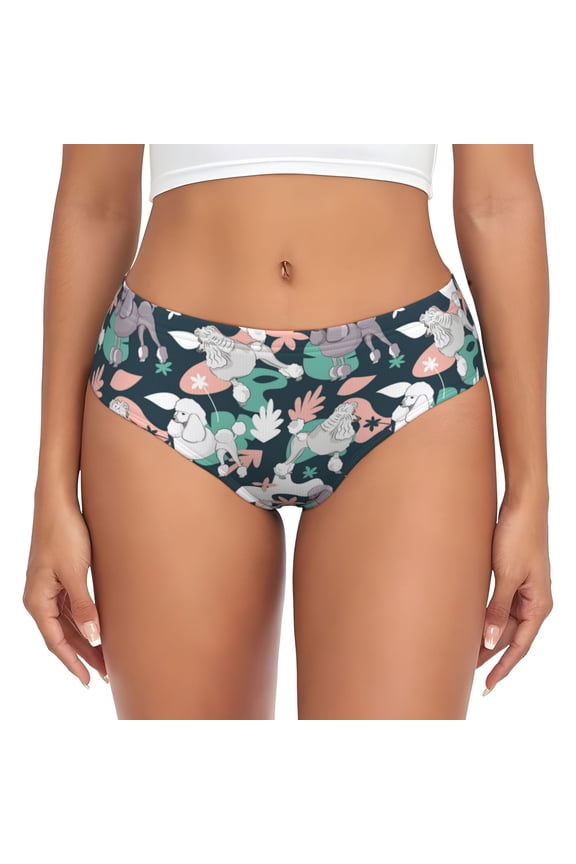 Womens Underwear - Exotic Cute Poodle Dog Pink No Show Seamless Underwear for Women, Stretch Women's Panties, Hipster Soft Comfort Ladies Panties Bikini Underwear Briefs
