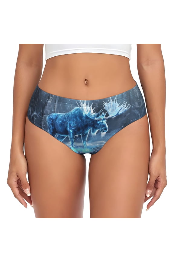 Womens Underwear - Frozen Blue Mystic Moose No Show Seamless Underwear for Women, Stretch Women's Panties, Hipster Soft Comfort Ladies Panties Bikini Underwear Briefs