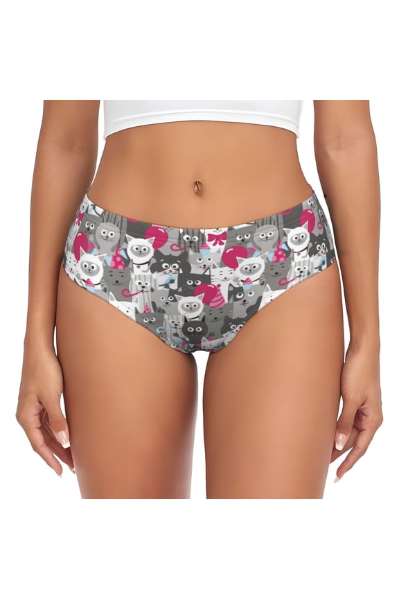 Womens Underwear - Funny Cartoon Cat Gray No Show Seamless Underwear for Women, Stretch Women's Panties, Hipster Soft Comfort Ladies Panties Bikini Underwear Briefs