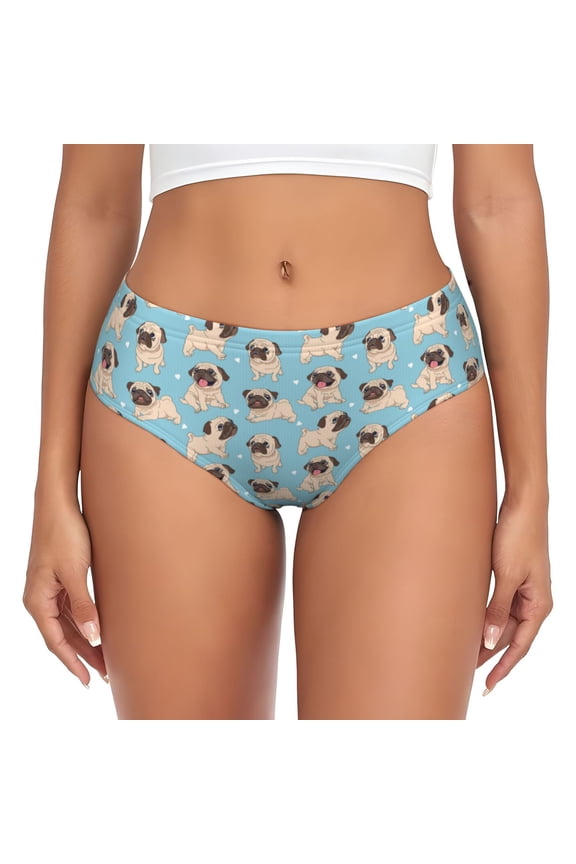Womens Underwear - Funny Cartoon Pugs No Show Seamless Underwear for Women, Stretch Women's Panties, Hipster Soft Comfort Ladies Panties Bikini Underwear Briefs