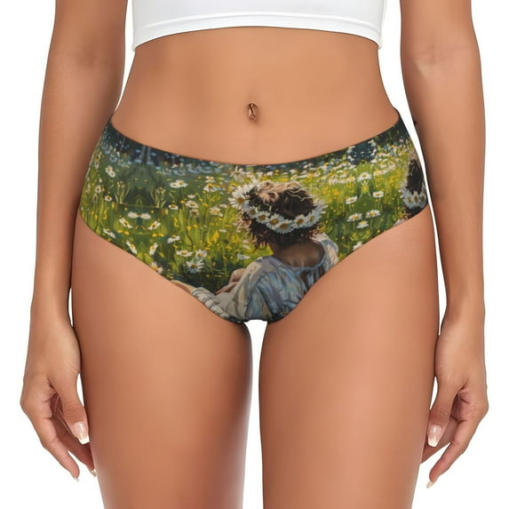 Womens Underwear - Girl In Field Of Daisies No Show Seamless Underwear for Women, Stretch Women's Panties, Hipster Soft Comfort Ladies Panties Bikini Underwear Briefs
