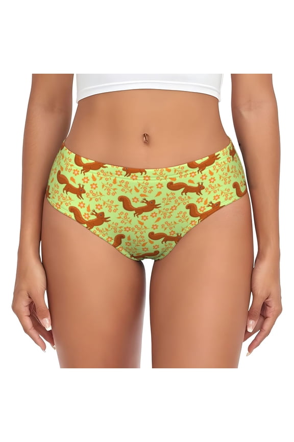 Womens Underwear - Glamorous Cute Squirrel Flower No Show Seamless Underwear for Women, Stretch Women's Panties, Hipster Soft Comfort Ladies Panties Bikini Underwear Briefs