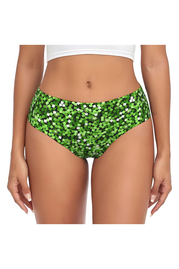 Womens Underwear - Glitter Adorable green No Show Seamless Underwear for Women, Stretch Women's Panties, Hipster Soft Comfort Ladies Panties Bikini Underwear Briefs