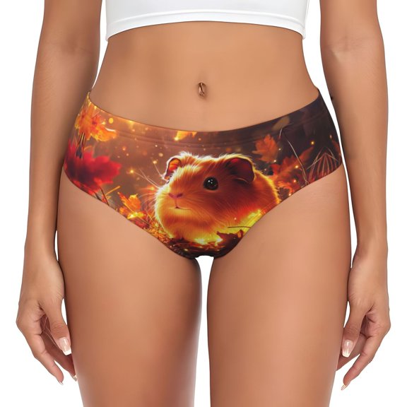 Womens Underwear - Golden Autumn Guinea Pig No Show Seamless Underwear for Women, Stretch Women's Panties, Hipster Soft Comfort Ladies Panties Bikini Underwear Briefs