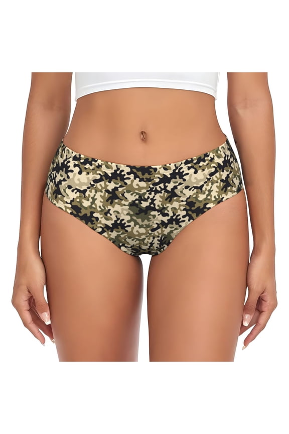 Womens Underwear - Green Black Camouflage No Show Seamless Underwear for Women, Stretch Women's Panties, Hipster Soft Comfort Ladies Panties Bikini Underwear Briefs