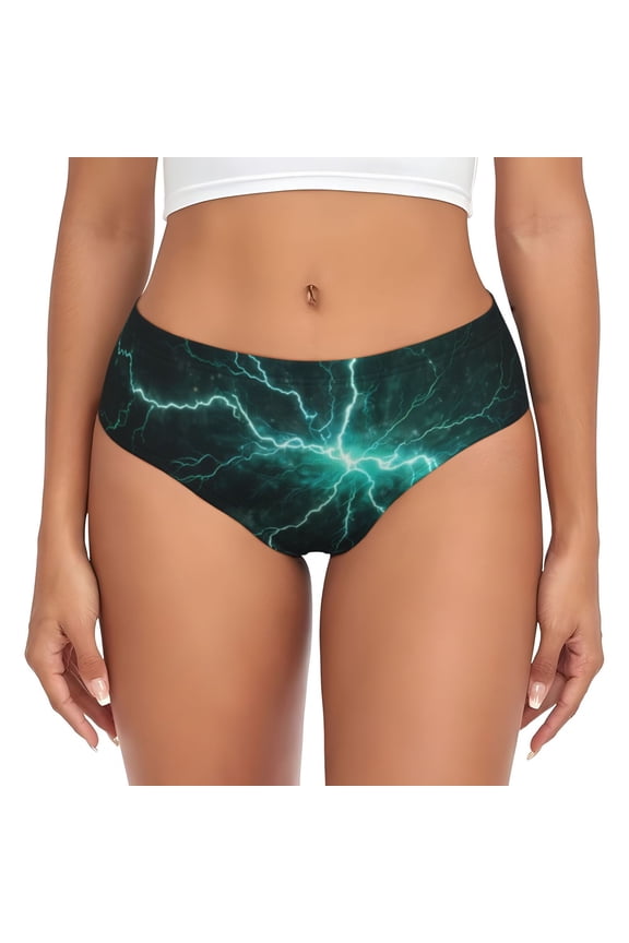 Womens Underwear - Green Lightning Flash No Show Seamless Underwear for Women, Stretch Women's Panties, Hipster Soft Comfort Ladies Panties Bikini Underwear Briefs