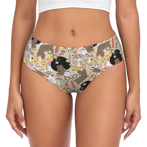 Womens Underwear - Groovy Disco No Show Seamless Underwear for Women, Stretch Women's Panties, Hipster Soft Comfort Ladies Panties Bikini Underwear Briefs