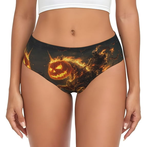 Womens Underwear - Halloween Flame Pumpkin Skeleton Knight B No Show Seamless Underwear for Women, Soft Stretch Sexy Women's Panties, Cute Hipster Ladies Panties Bikini Underwear Briefs