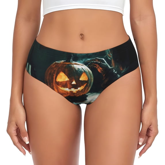 Womens Underwear - Halloween Witch Mysterious Pumpkin No Show Seamless Underwear for Women, Stretch Women's Panties, Hipster Soft Comfort Ladies Panties Bikini Underwear Briefs