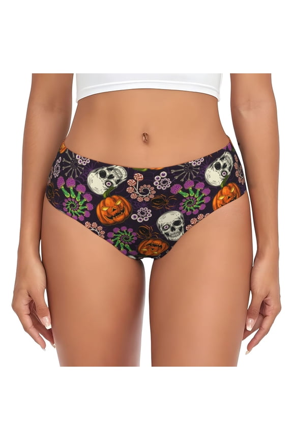 Womens Underwear - Halloween With Skull No Show Seamless Underwear for Women, Stretch Women's Panties, Hipster Soft Comfort Ladies Panties Bikini Underwear Briefs
