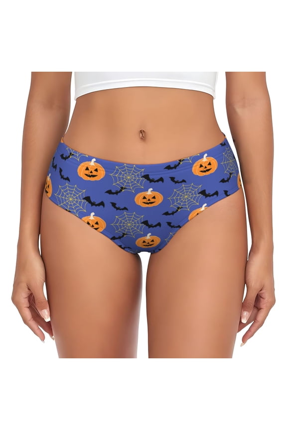 Womens Underwear - Halloween bats Lantern spiderweb No Show Seamless Underwear for Women, Stretch Women's Panties, Hipster Soft Comfort Ladies Panties Bikini Underwear Briefs