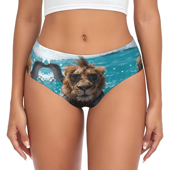 Womens Underwear - Hawaiian Swimming Lion No Show Seamless Underwear for Women, Stretch Women's Panties, Hipster Soft Comfort Ladies Panties Bikini Underwear Briefs