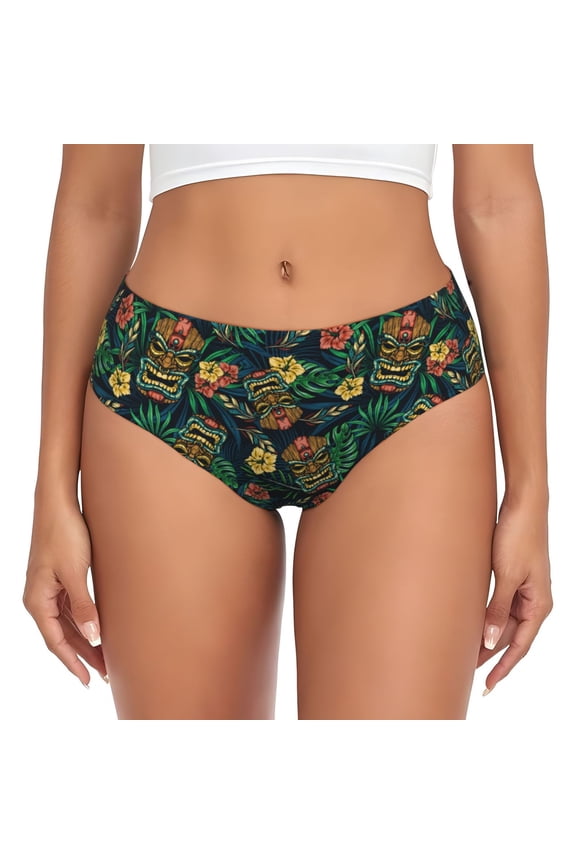 Womens Underwear - Hawaiian Tribal Mask No Show Seamless Underwear for Women, Stretch Women's Panties, Hipster Soft Comfort Ladies Panties Bikini Underwear Briefs