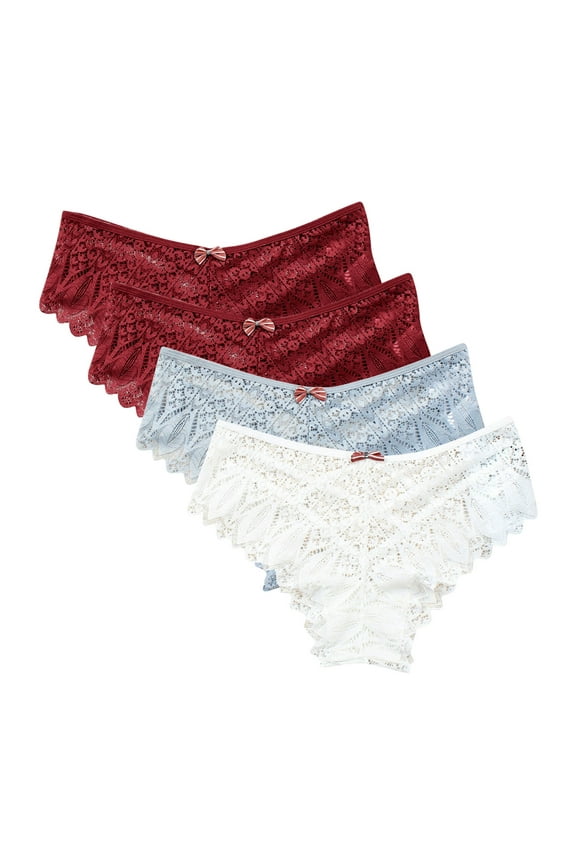 Womens Underwear High-Cuts Underwear for Women Lace Floral Bikini Seamless Panties Plus Size Ladies Cute Briefs Thongs 4-Pack Womens Underwear Stretch White 5XL