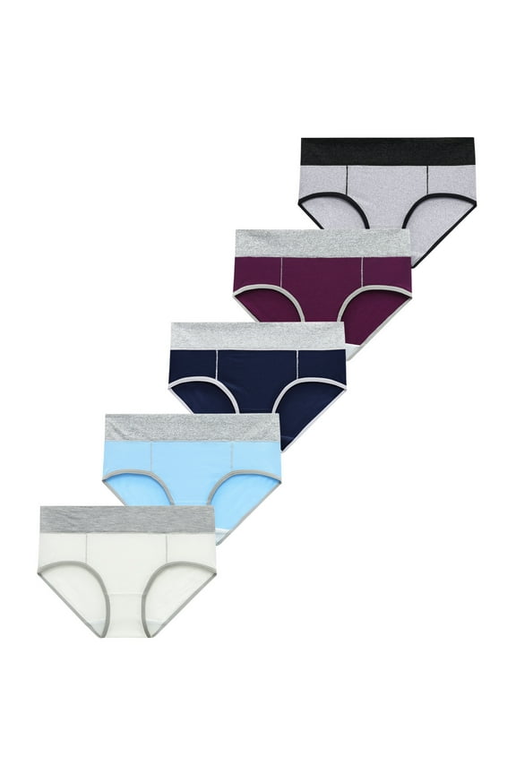 Womens Underwear High Waist 5PC Solid Knickers Underpants Bikini Patchwork Brief Panties