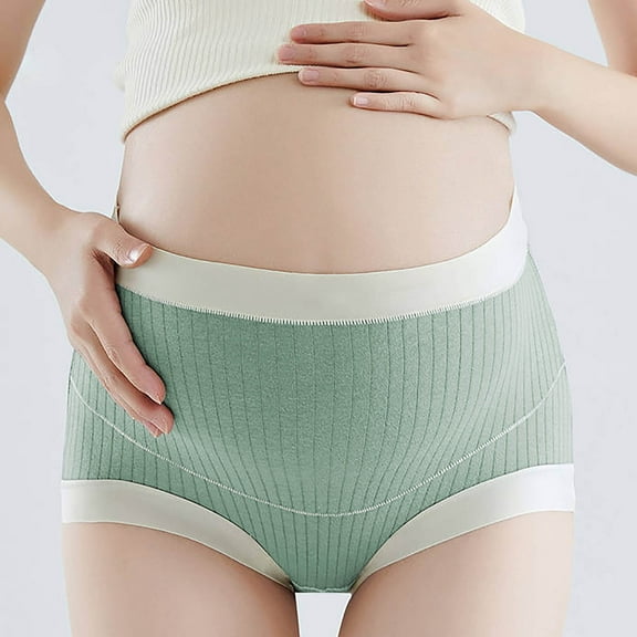Womens Underwear High Waist Plus Size Women's Color Block Underpants High Waist Cotton Maternity Briefs Green L