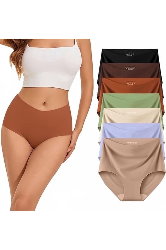 Womens Underwear High Waist Tagless 7 Pack Panties Seamless Full Coverage Briefs Silky Stretch