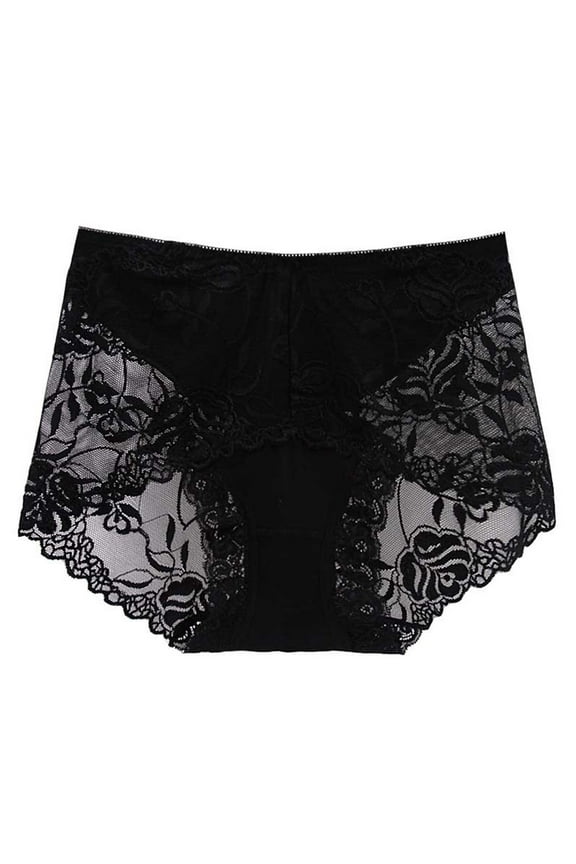 Womens Underwear High Waisted Comfortable Breathable Plus Size Full Coverage Mid Lace Transparent Seamless Hip Lift Briefs Panties