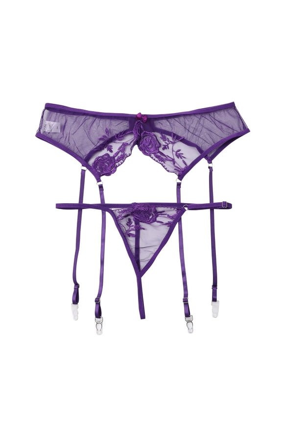 Womens Underwear High Waisted Garter Belt for Women Sexy Panties & Lace Suspender Belt with 4 Straps Metal Clip for Stocking