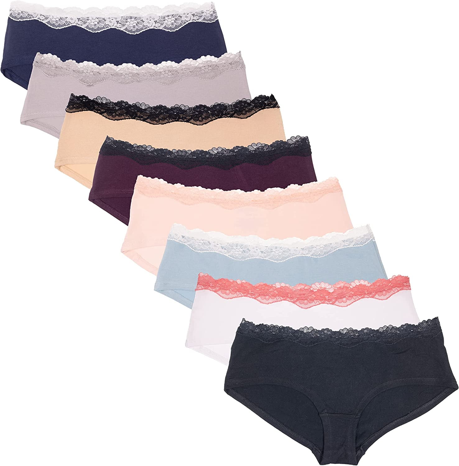 Womens Underwear Hipster Panties Soft Cotton Hug Fit- 8 Pack Small - L