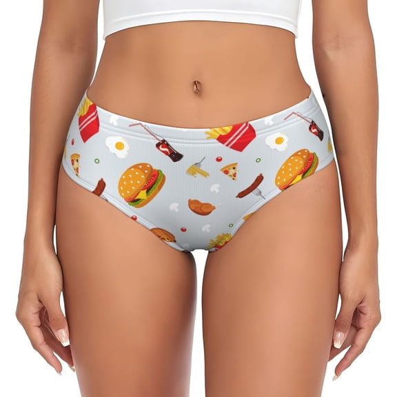 Womens Underwear - Hot Dog Coke Burger Pizza No Show Seamless Underwear for Women, Stretch Women's Panties, Hipster Soft Comfort Ladies Panties Bikini Underwear Briefs