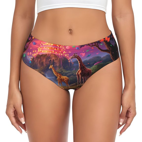 Womens Underwear - Lantern Giraffes Magical Forest No Show Seamless Underwear for Women, Stretch Women's Panties, Hipster Soft Comfort Ladies Panties Bikini Underwear Briefs