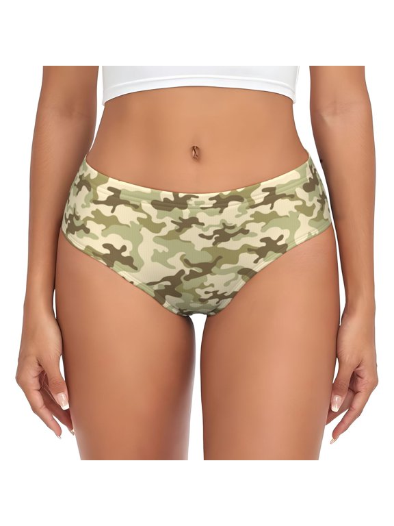 Womens Underwear - Light Green Camouflage No Show Seamless Underwear for Women, Stretch Women's Panties, Hipster Soft Comfort Ladies Panties Bikini Underwear Briefs