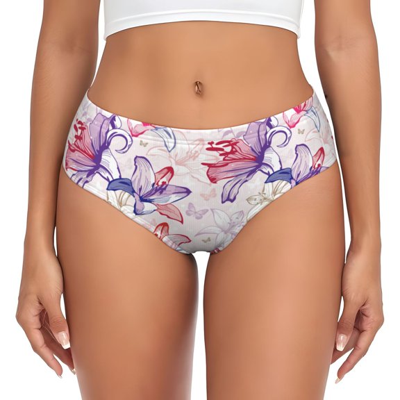Womens Underwear - Lilies Flowers Colorful No Show Seamless Underwear for Women, Stretch Women's Panties, Hipster Soft Comfort Ladies Panties Bikini Underwear Briefs
