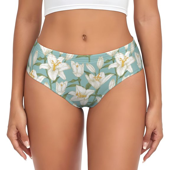 Womens Underwear - Lilies Flowers Cyan No Show Seamless Underwear for Women, Stretch Women's Panties, Hipster Soft Comfort Ladies Panties Bikini Underwear Briefs