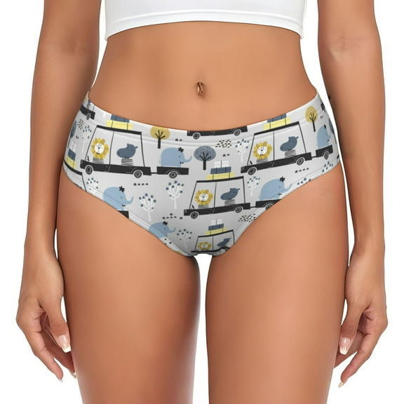 Womens Underwear - Lion Hippo Elephant On The Car No Show Seamless Underwear for Women, Stretch Women's Panties, Hipster Soft Comfort Ladies Panties Bikini Underwear Briefs