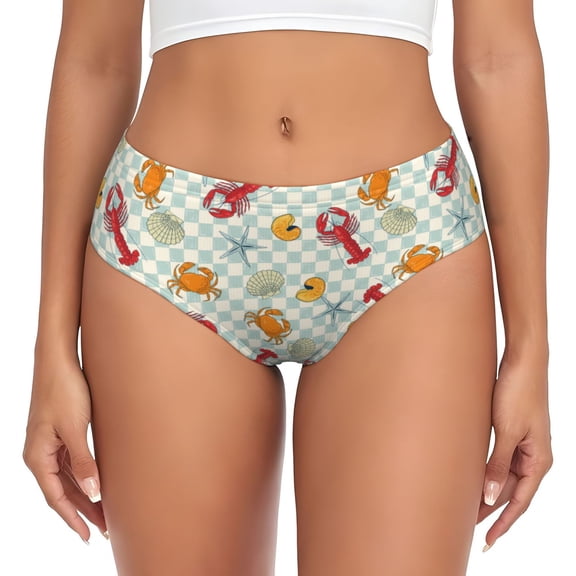 Womens Underwear - Lobster Sea Shell No Show Seamless Underwear for Women, Stretch Women's Panties, Hipster Soft Comfort Ladies Panties Bikini Underwear Briefs