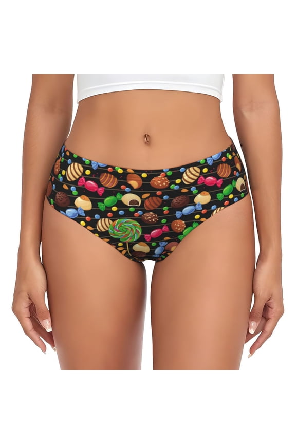 Womens Underwear - Lollipop Candy Chocolate Bean Print No Show Seamless Underwear for Women, Stretch Women's Panties, Hipster Soft Comfort Ladies Panties Bikini Underwear Briefs