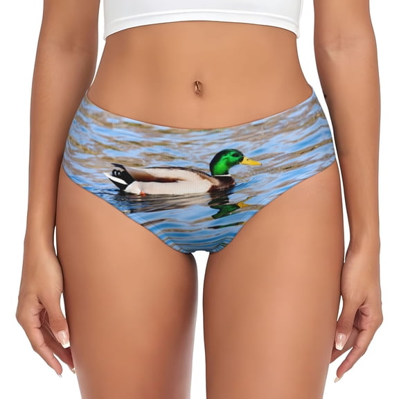 Womens Underwear - Mallard Duck Swimming In A River No Show Seamless Underwear for Women, Stretch Women's Panties, Hipster Soft Comfort Ladies Panties Bikini Underwear Briefs