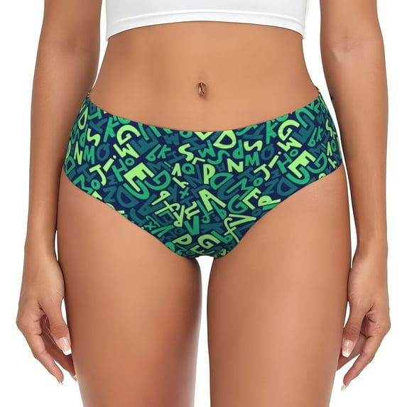 Womens Underwear Math letter Print green Cuteness No Show Seamless Underwear for Women, Soft Stretch Women's Panties, Hipster Ladies Panties Bikini Underwear Briefs