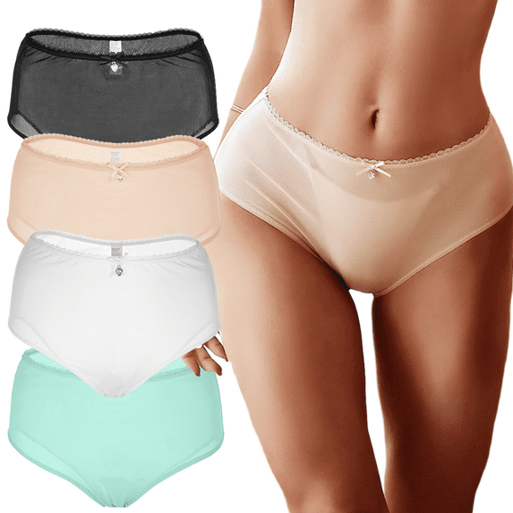 Womens Underwear Mesh Panties High Waisted Ladies Soft Breathable Full Coverage Stretch Briefs Pack 4
