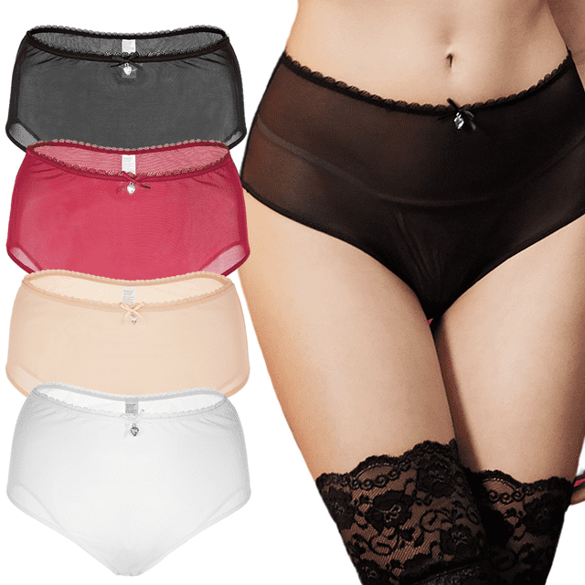 Womens Underwear Mesh Panties High Waisted Ladies Soft Breathable Full Coverage Stretch Briefs Pack 4