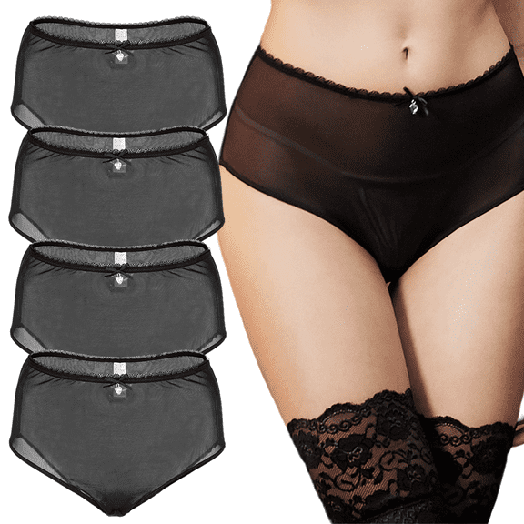 Womens Underwear Mesh Panties High Waisted Ladies Soft Breathable Full Coverage Stretch Briefs Pack 4