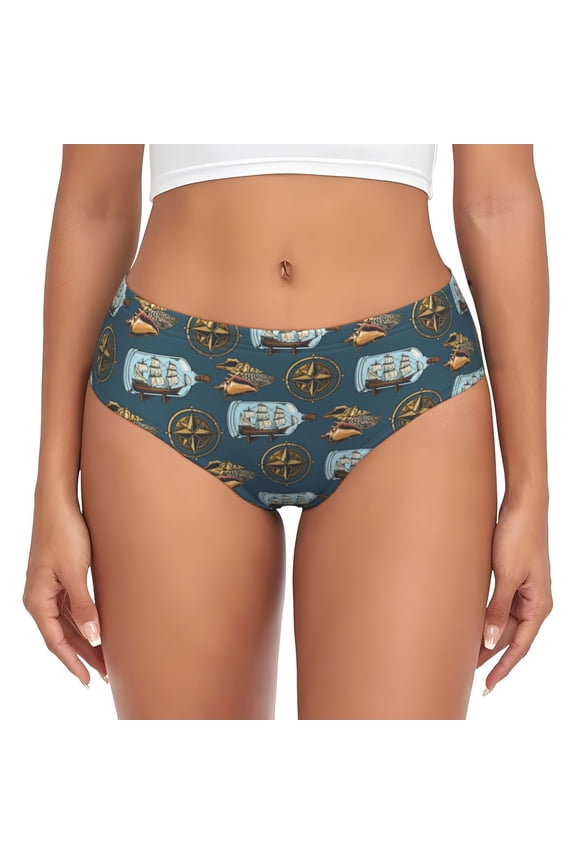 Womens Underwear - Miniature Ship In Bottle No Show Seamless Underwear for Women, Stretch Women's Panties, Hipster Soft Comfort Ladies Panties Bikini Underwear Briefs