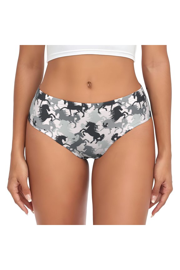 Womens Underwear - Modern Minimalist Cool Horse No Show Seamless Underwear for Women, Stretch Women's Panties, Hipster Soft Comfort Ladies Panties Bikini Underwear Briefs