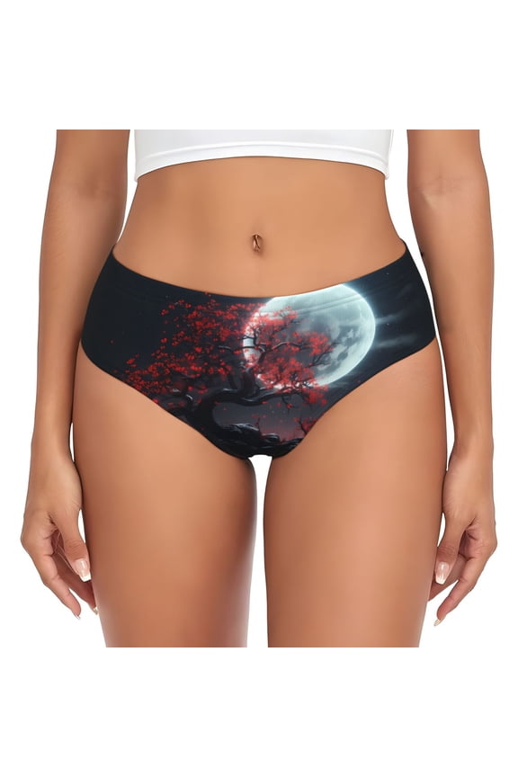 Womens Underwear - Moon Starry Sky Red Tree No Show Seamless Underwear for Women, Stretch Women's Panties, Hipster Soft Comfort Ladies Panties Bikini Underwear Briefs