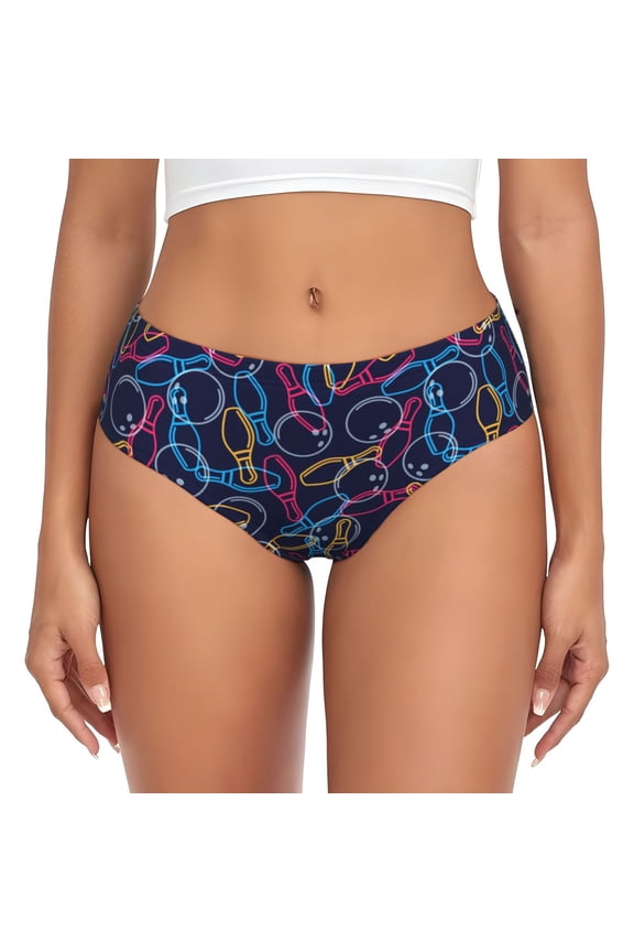 Womens Underwear - Multicolor Bowling No Show Seamless Underwear for Women, Stretch Women's Panties, Hipster Soft Comfort Ladies Panties Bikini Underwear Briefs